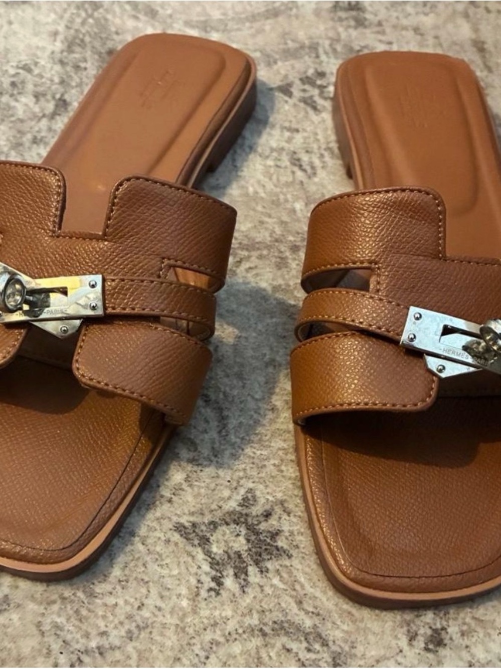 Brown Leather Slide Sandals - Women's Casual Slip-On